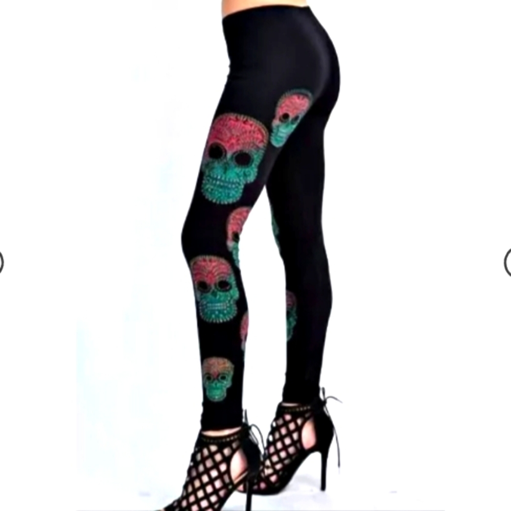 Vocal Bling rhinestone sugar skulls leggings size S